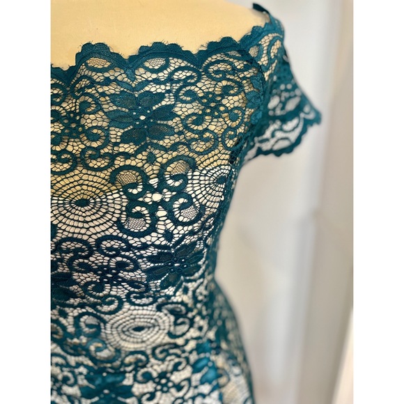 NWT XL Teal / Turquoise Lace Overlay Midi Dress - Picture 3 of 10